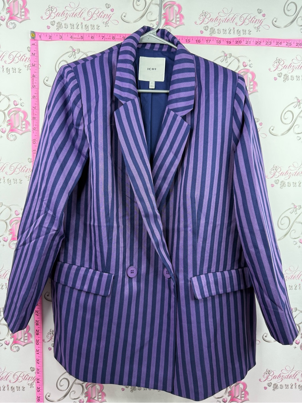 ICHI blazer jacket Purple Striped Double-Breasted Blazer